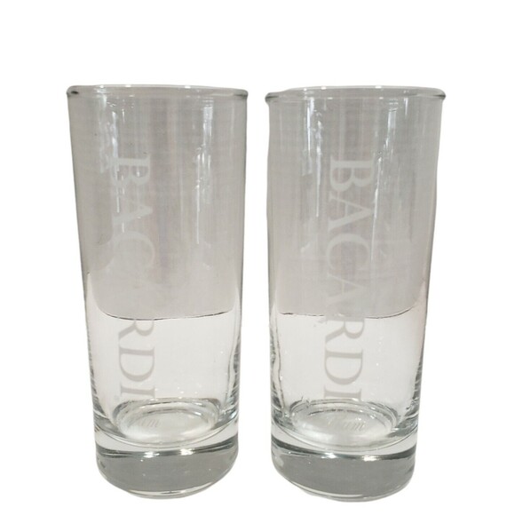 Bacardi tall glasses etched with Bacardi Logo 8 Ounce 5.5 inches Tall Set Of 2 - Picture 1 of 5